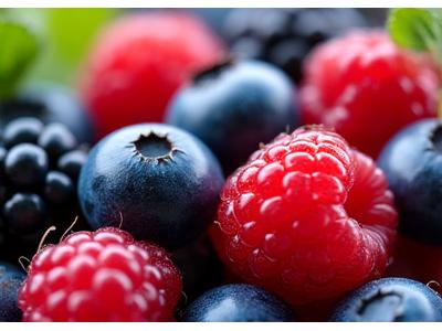A close-up of a colorful array of fresh berries, rich in antioxidants.