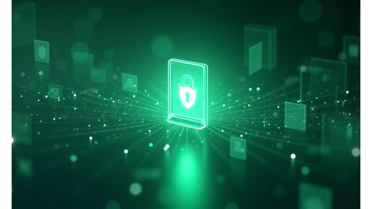 Abstract representation of data security and privacy, showing interconnected digital shields protecting information.